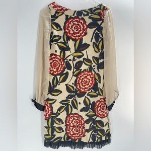 Tory Burch Women's Silk Blend Floral Ruffle Trim Sheer Sleeve Dress Size 0